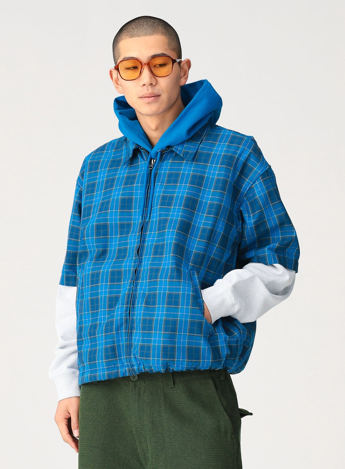 タカユキ 様　Errico Fornicola Blue check shirt Puckered Tartan Check Zip-Up Shirt