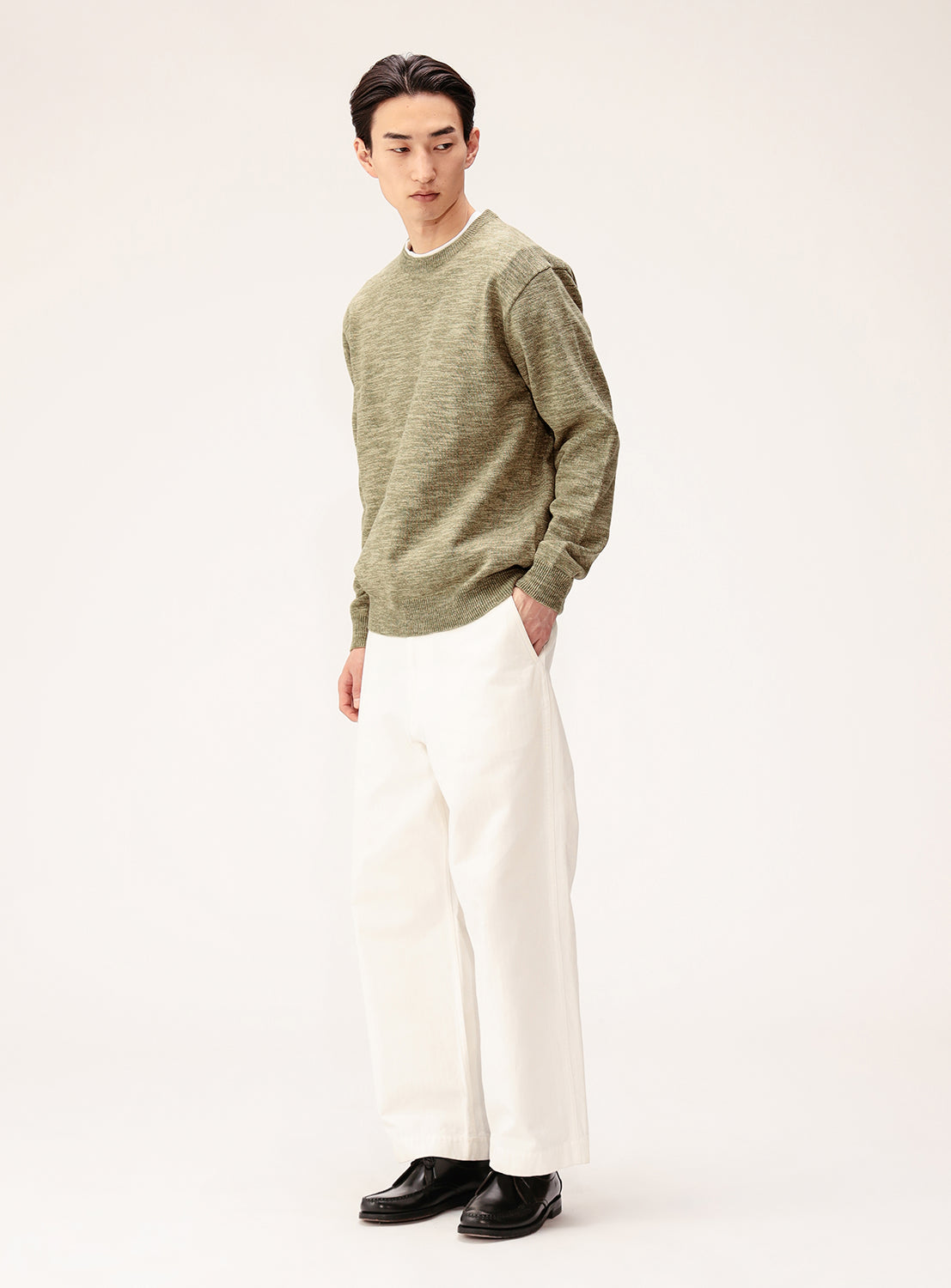 9-Gauge Textured Slub Knit Crew Neck Sweater