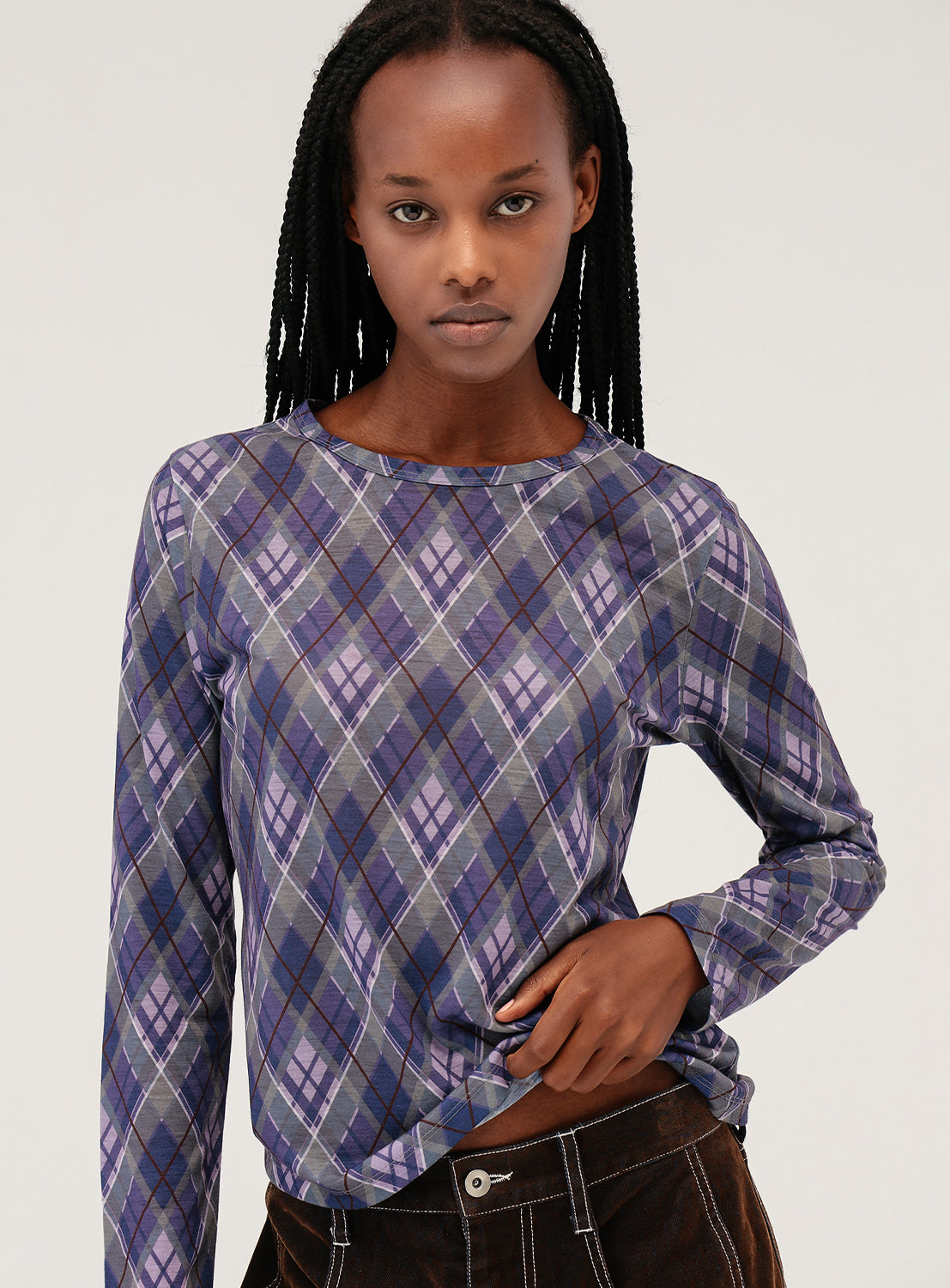 Argyle Print Crew Neck Top