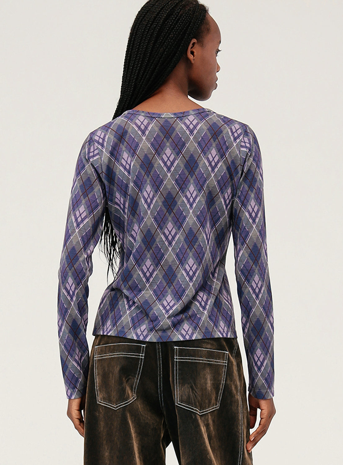 Argyle Print Crew Neck Top