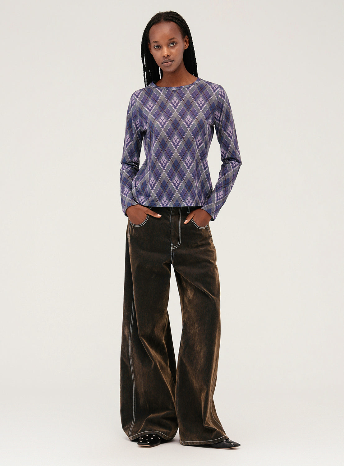 Flocked Denim Wide Pants