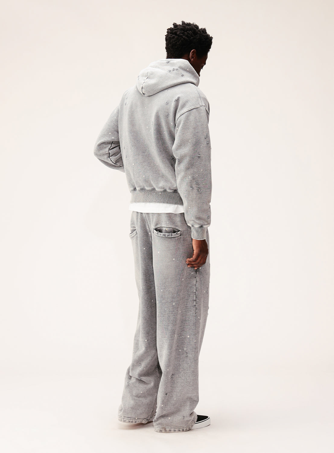 Wide Short Fit Distressed Heavyweight Hoodie