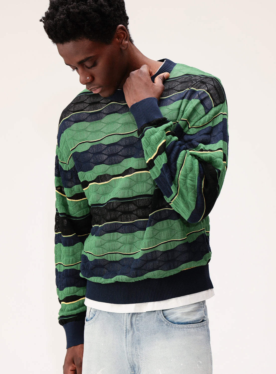 12-Gauge Jacquard Multi-Stripe Knit Sweater
