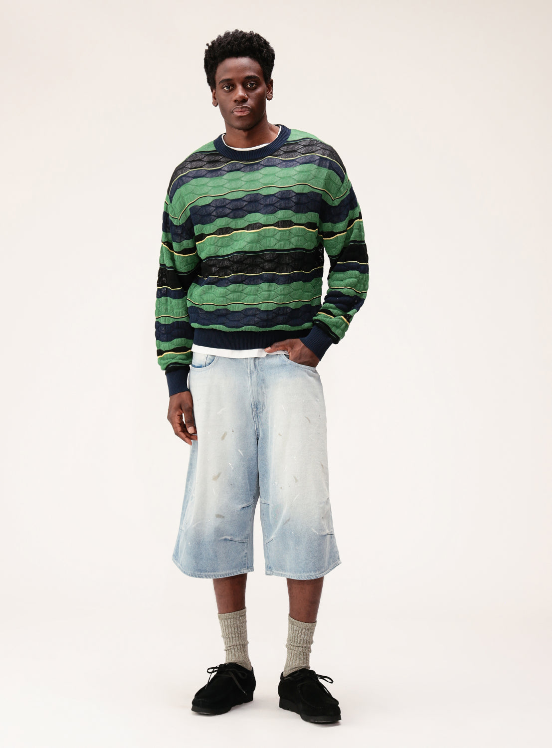 12-Gauge Jacquard Multi-Stripe Knit Sweater