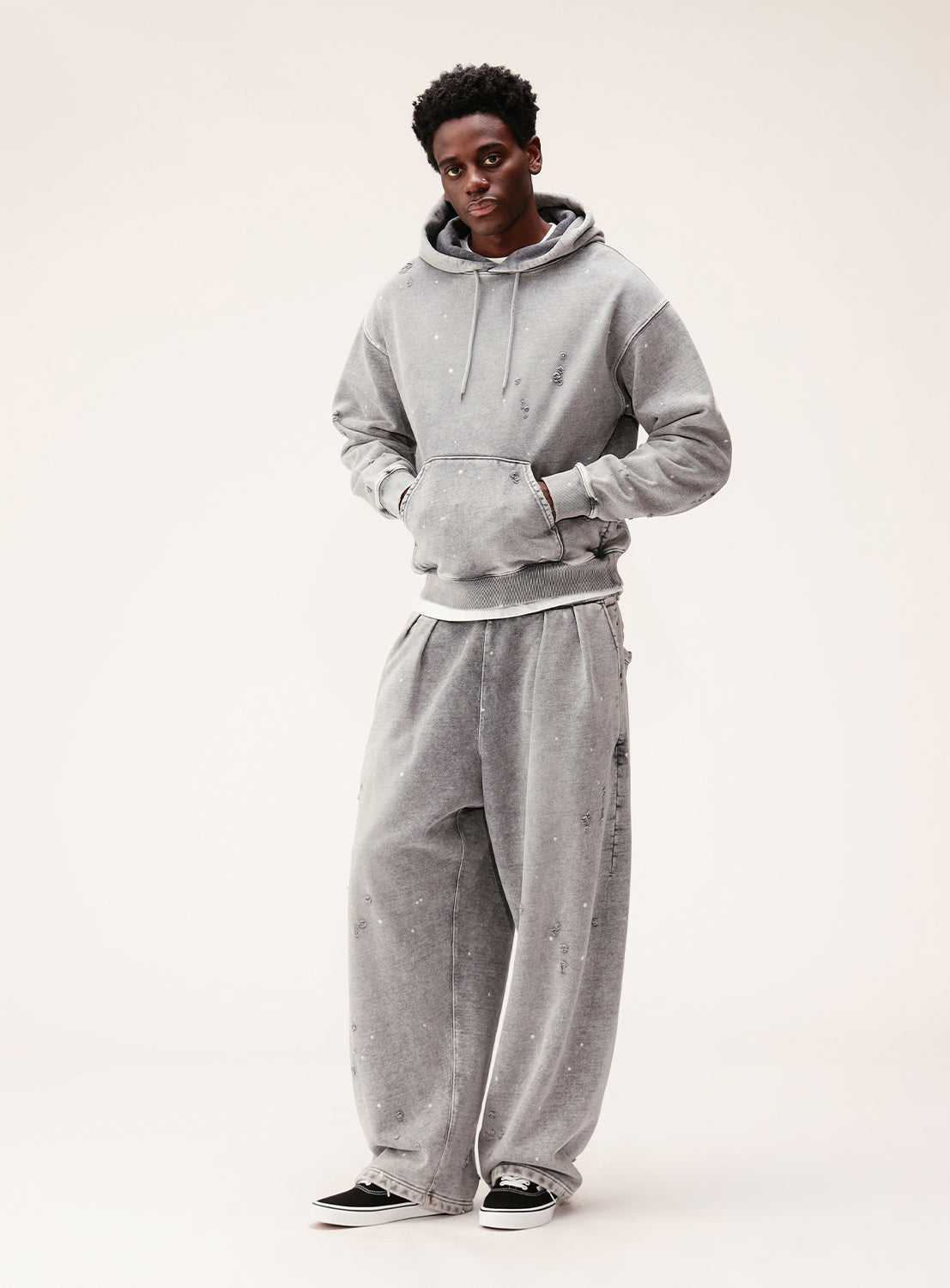 Wide Short Fit Distressed Heavyweight Hoodie