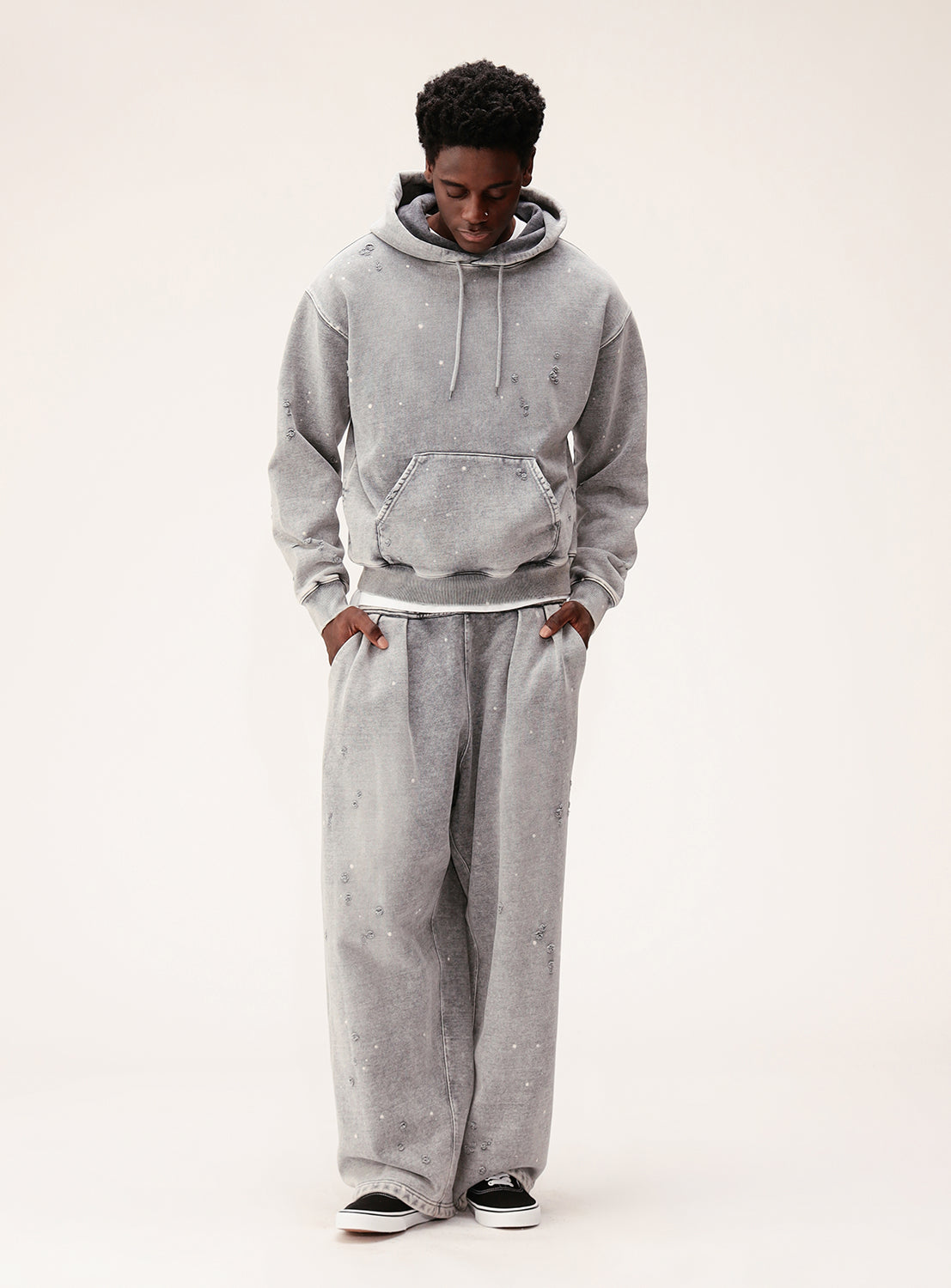 Wide Short Fit Distressed Heavyweight Hoodie