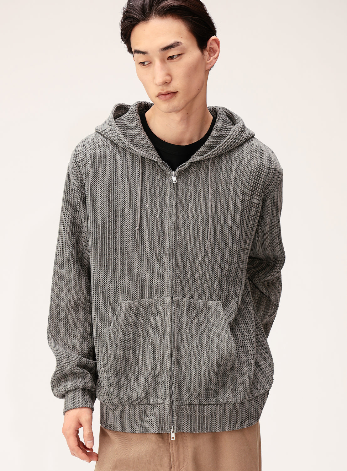 Relaxed Fit Mesh Zip-Up Hoodie