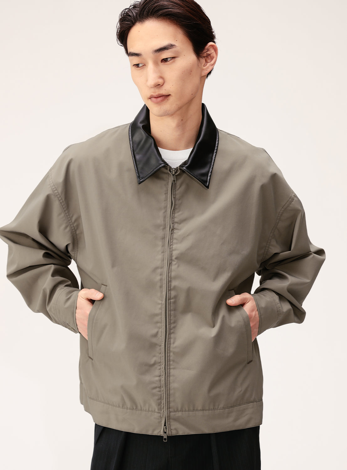 Synthetic Leather Collar Jacket