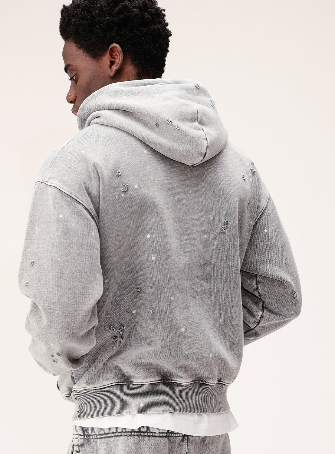 Wide Short Fit Distressed Heavyweight Hoodie