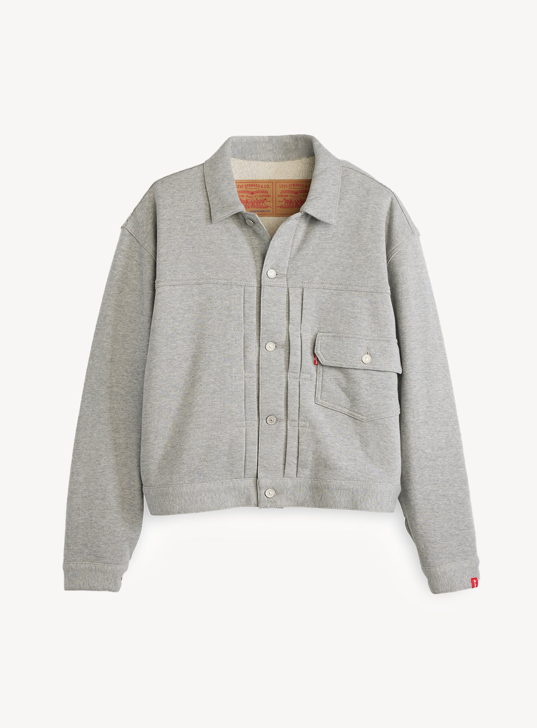 Grey Levi’s® x BEAMS x Loopwheeler Superwide Jacket with collar, button front, and chest pocket.