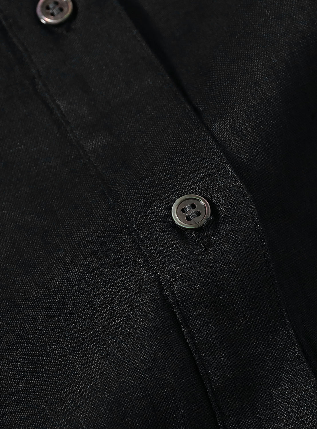 Close up of black button on the black fabric. 