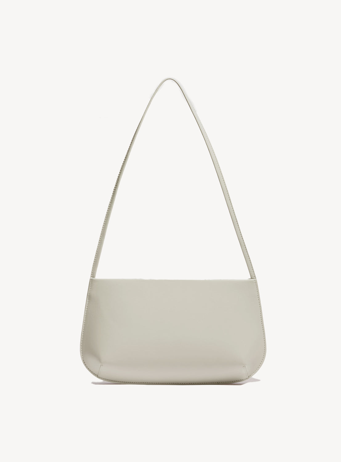 Beige ultra-slim, curved silhouette shoulder bag.