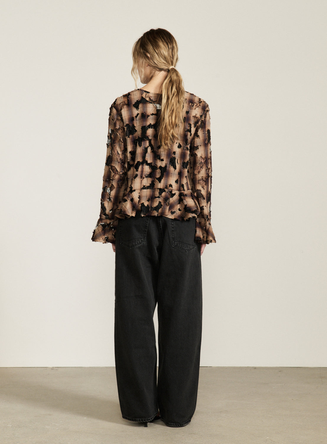 Check Lace Distressed Shirt