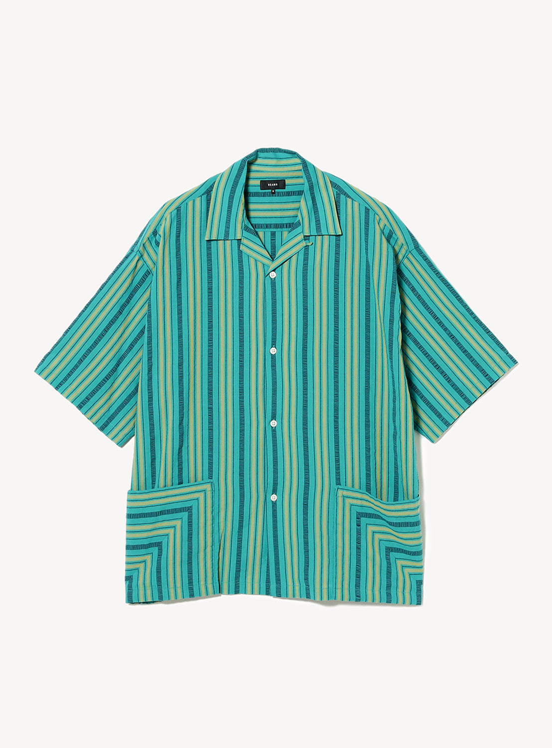 Dobby Stripe Open Collar Shirt teal BEAMS