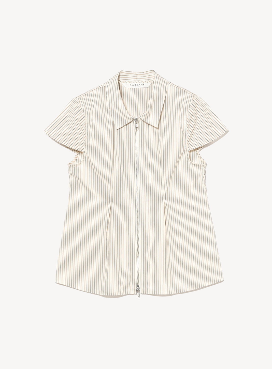 Striped Cap-Sleeve Double-Zip Shirt