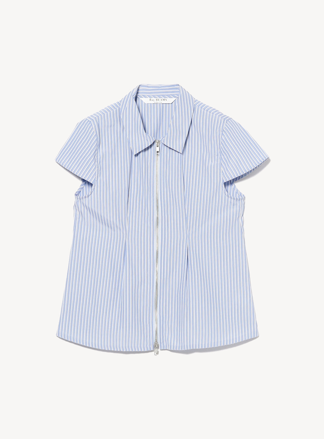 Striped Cap-Sleeve Double-Zip Shirt