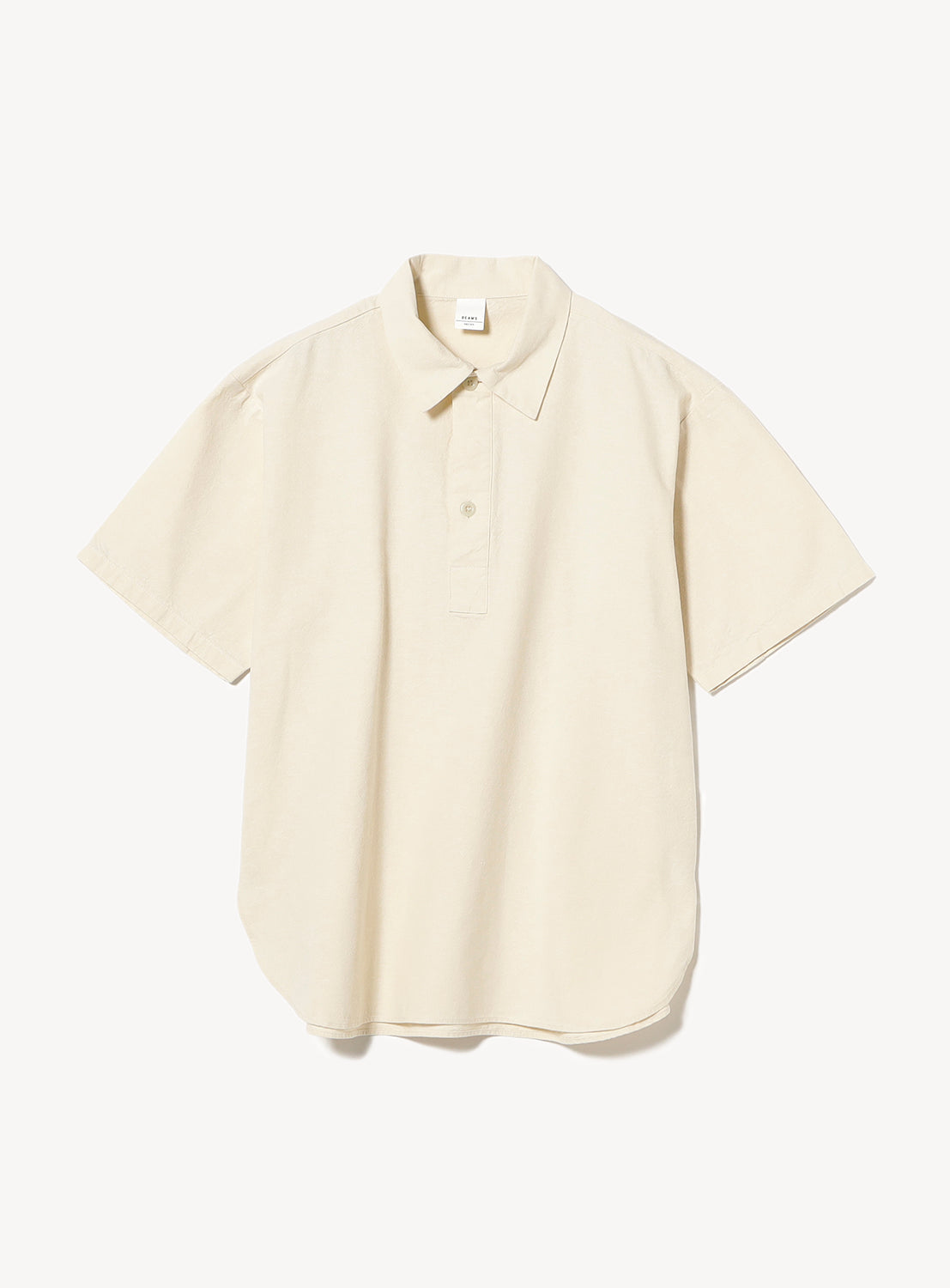 Natural (beige cream) military pullover shirt flat lay, featuring a voluminous silhouette and cropped length in cotton back satin.