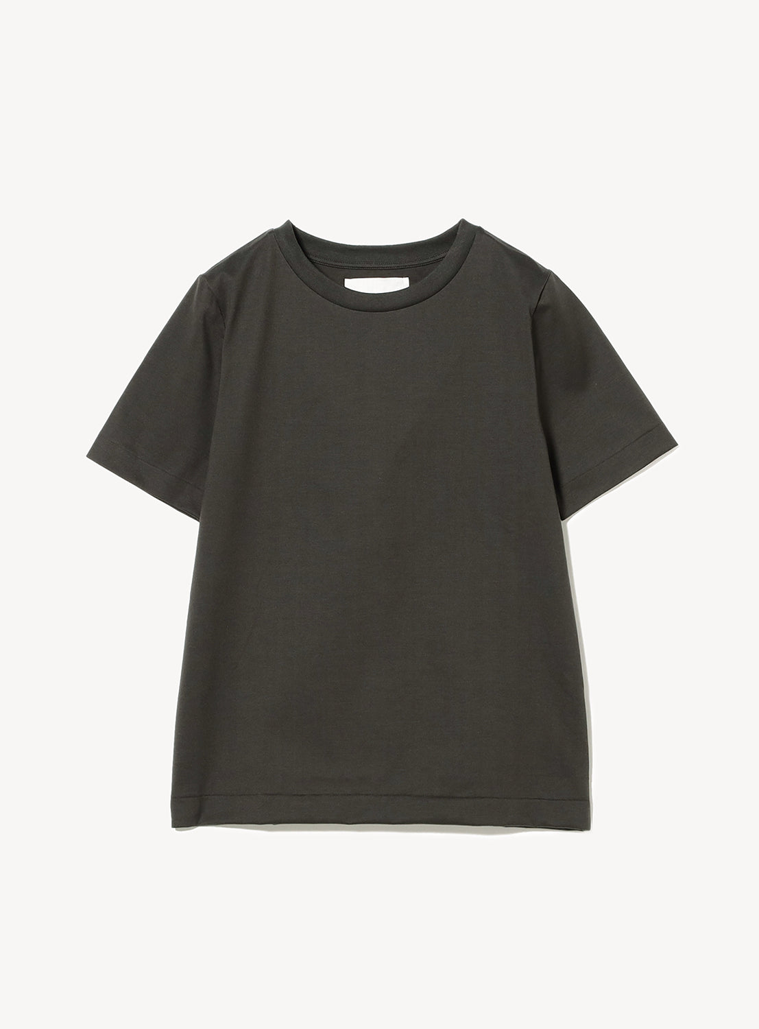 Flat lay of a charcoal grey tee, highlighting the simple style and round neckline.