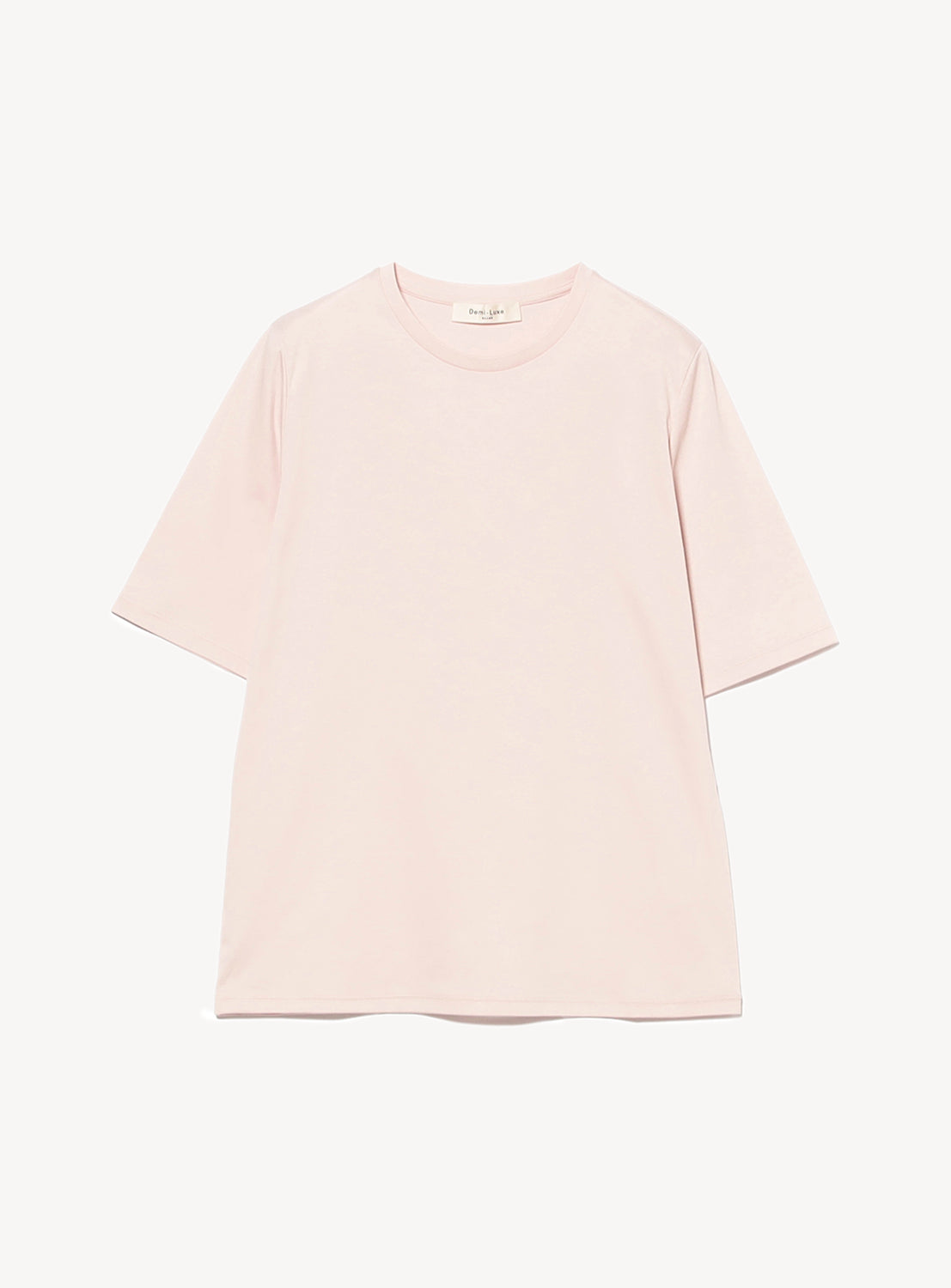 Pink short-sleeve cotton t-shirt with a relaxed fit and crew neck.