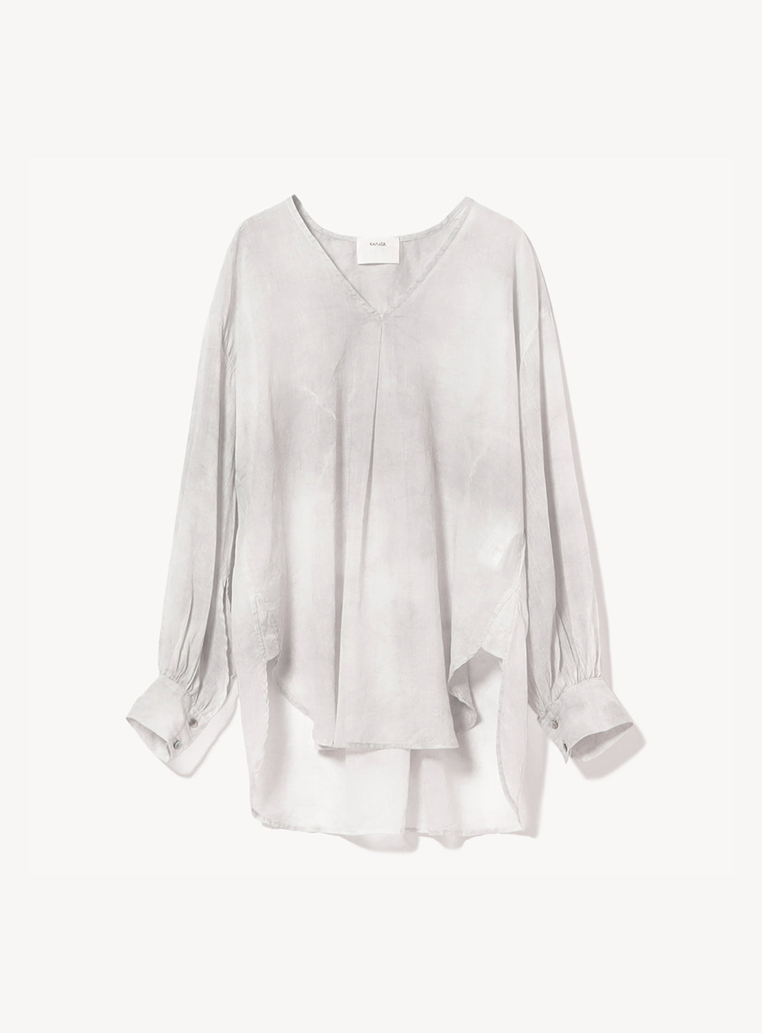 V-Neck Charcoal-Dyed Gathered Pullover