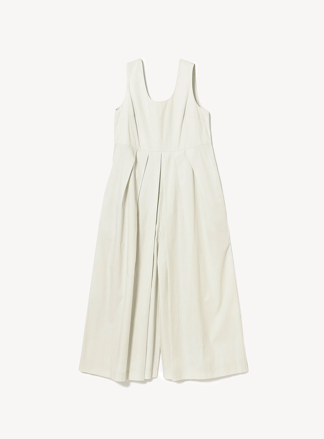 Cream 100% cotton wide-leg jumpsuit flat lay, showcasing its relaxed fit and sleeveless design.