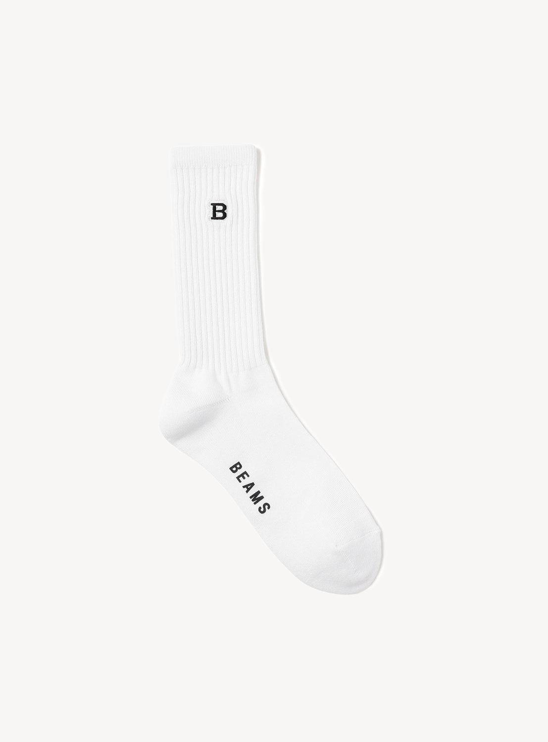 White sock with 'B' on the top and 'BEAMS' text on the sole. 