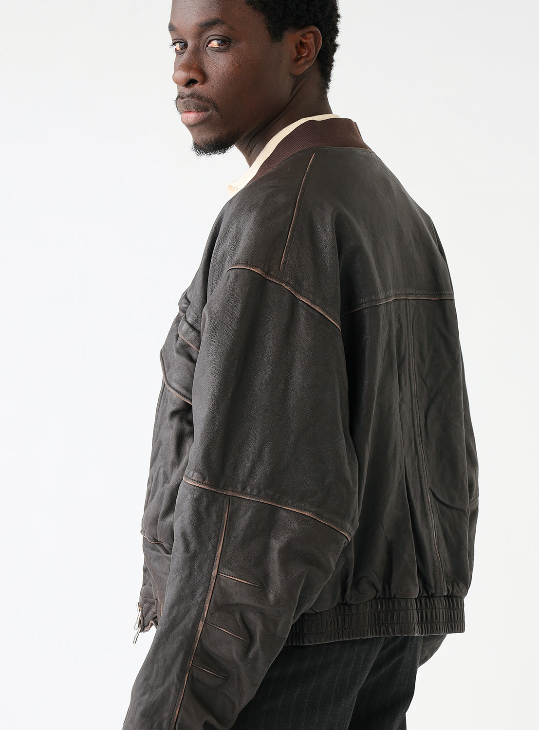 Distressed Leather Short Blouson