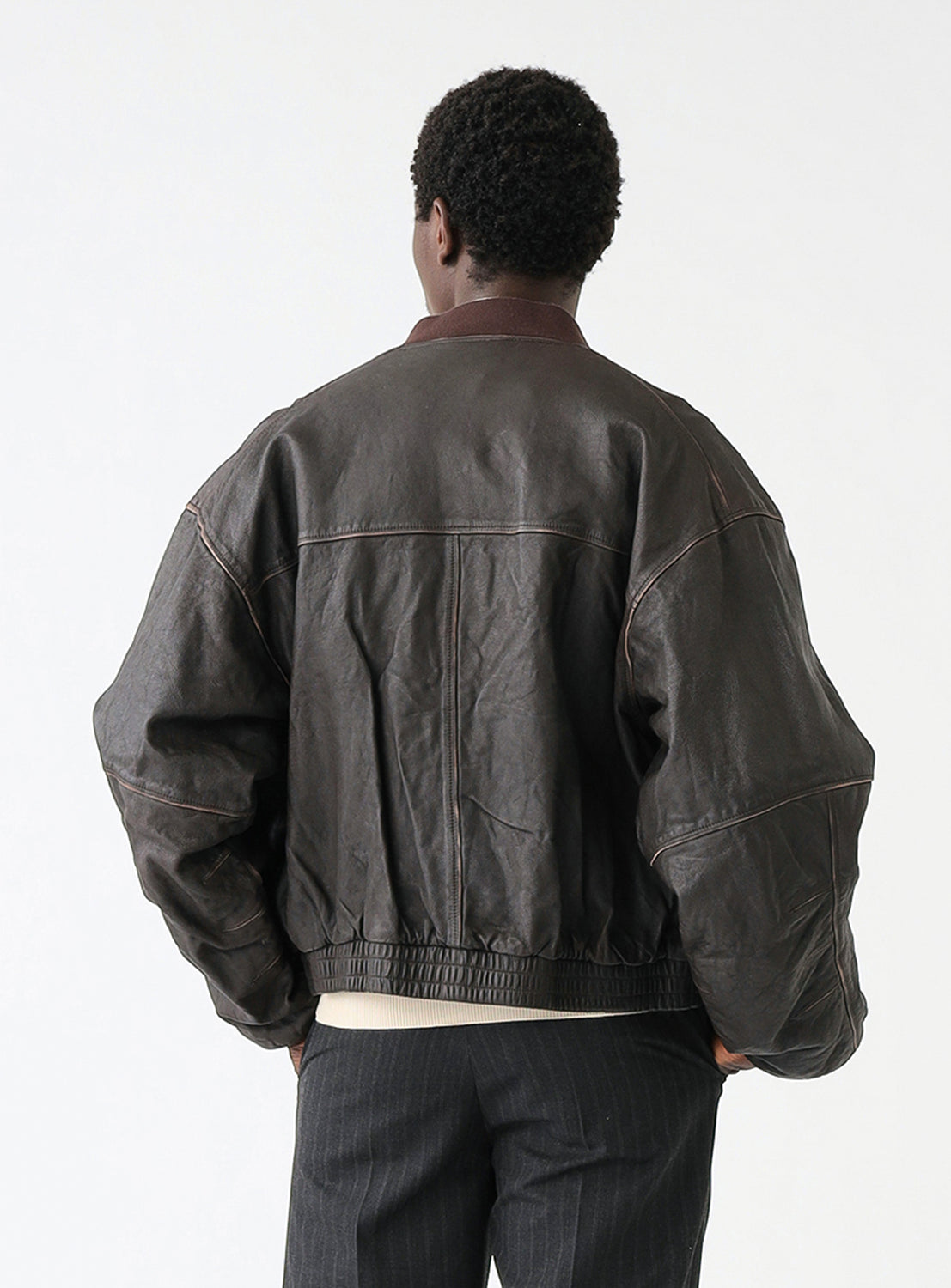 Distressed Leather Short Blouson