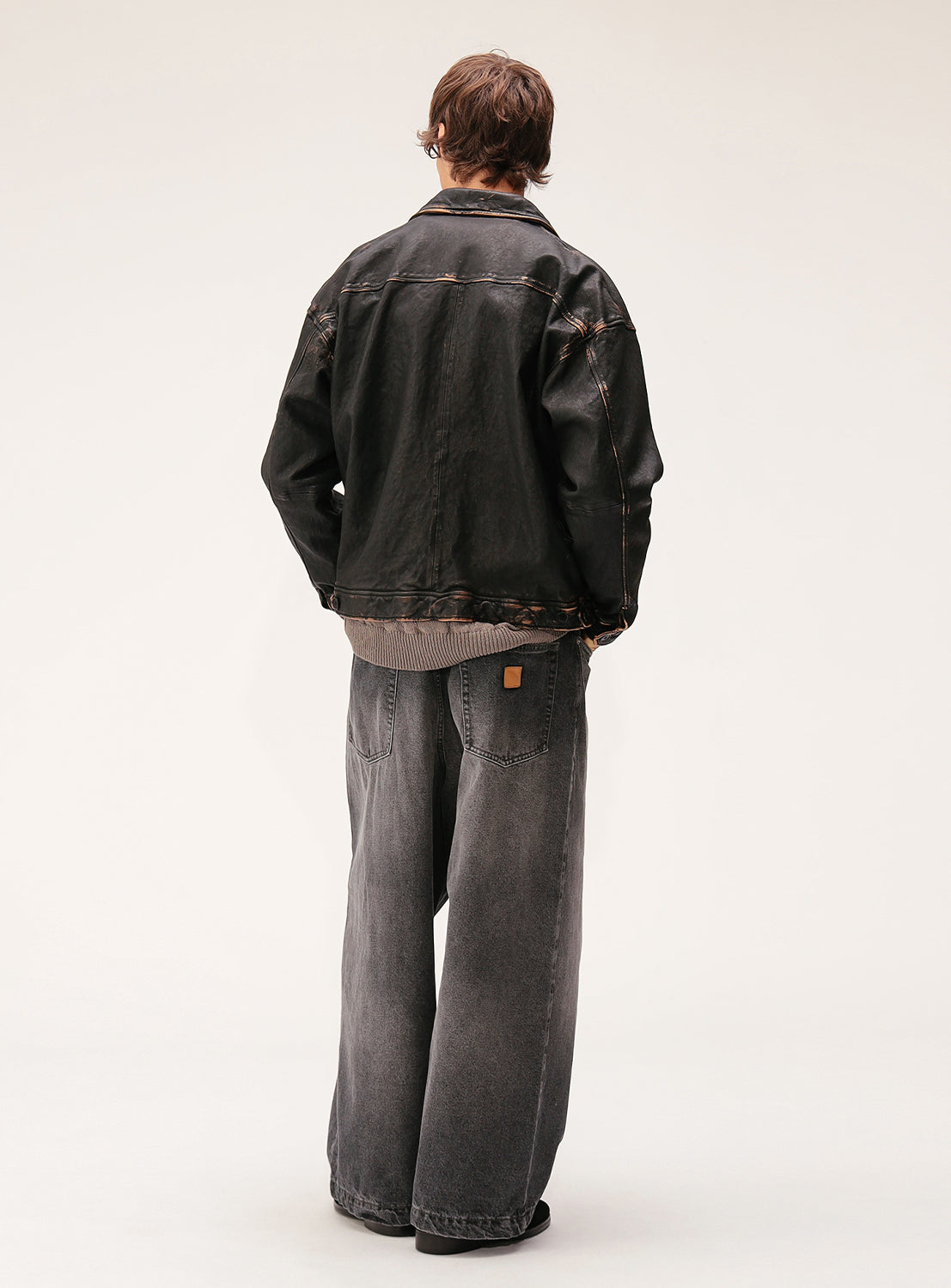 Distressed Leather Zip Jacket