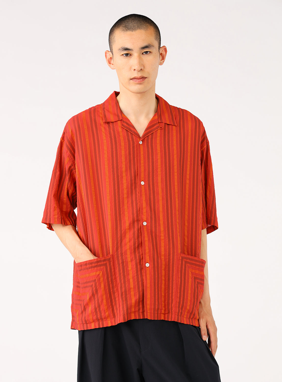 Dobby Stripe Open Collar Shirt