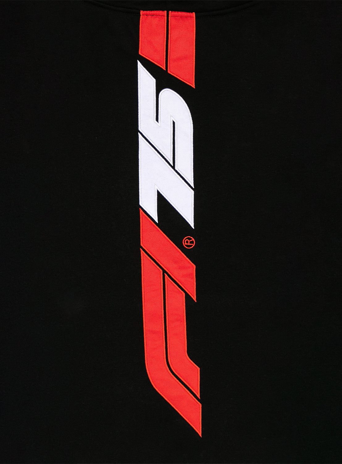 Close up of the F1 75 year embroidered logo. 