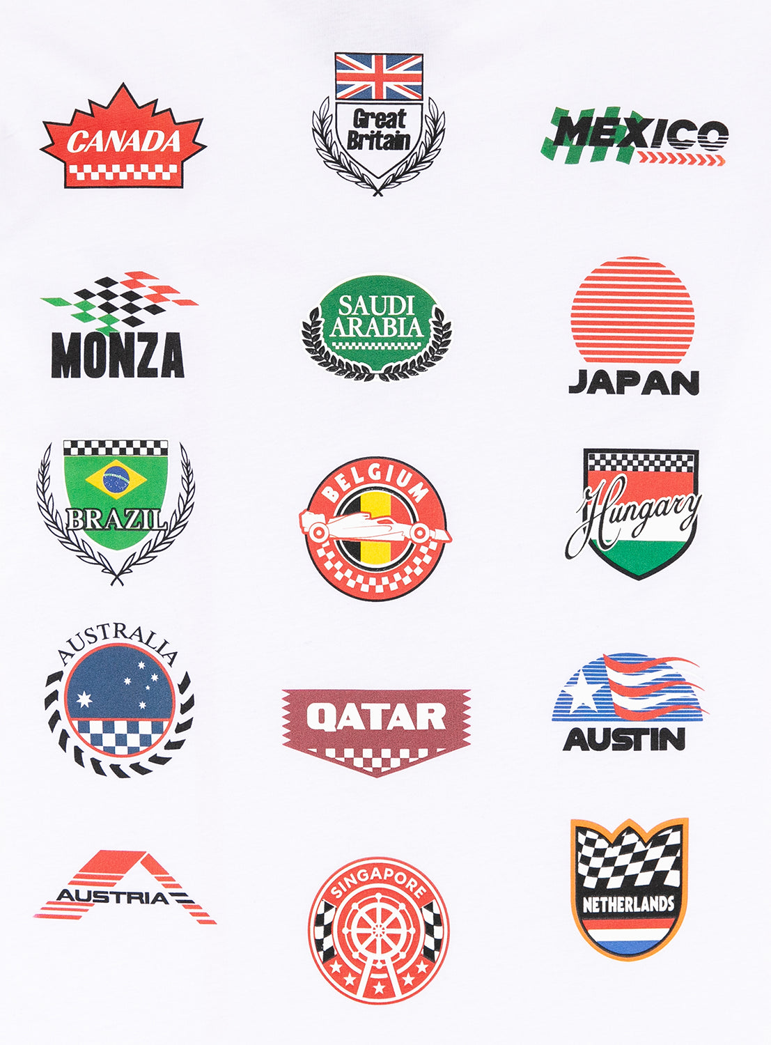 Collection of logos representing various countries where F1 races take place. 
