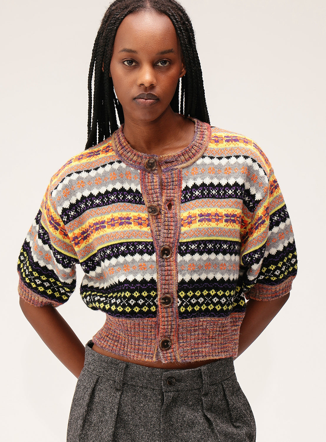 Fair Isle 5/4 Sleeve Cardigan