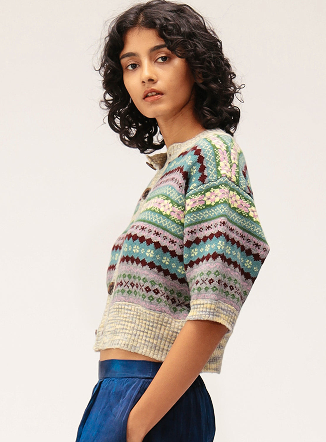 Fair Isle 5/4 Sleeve Cardigan
