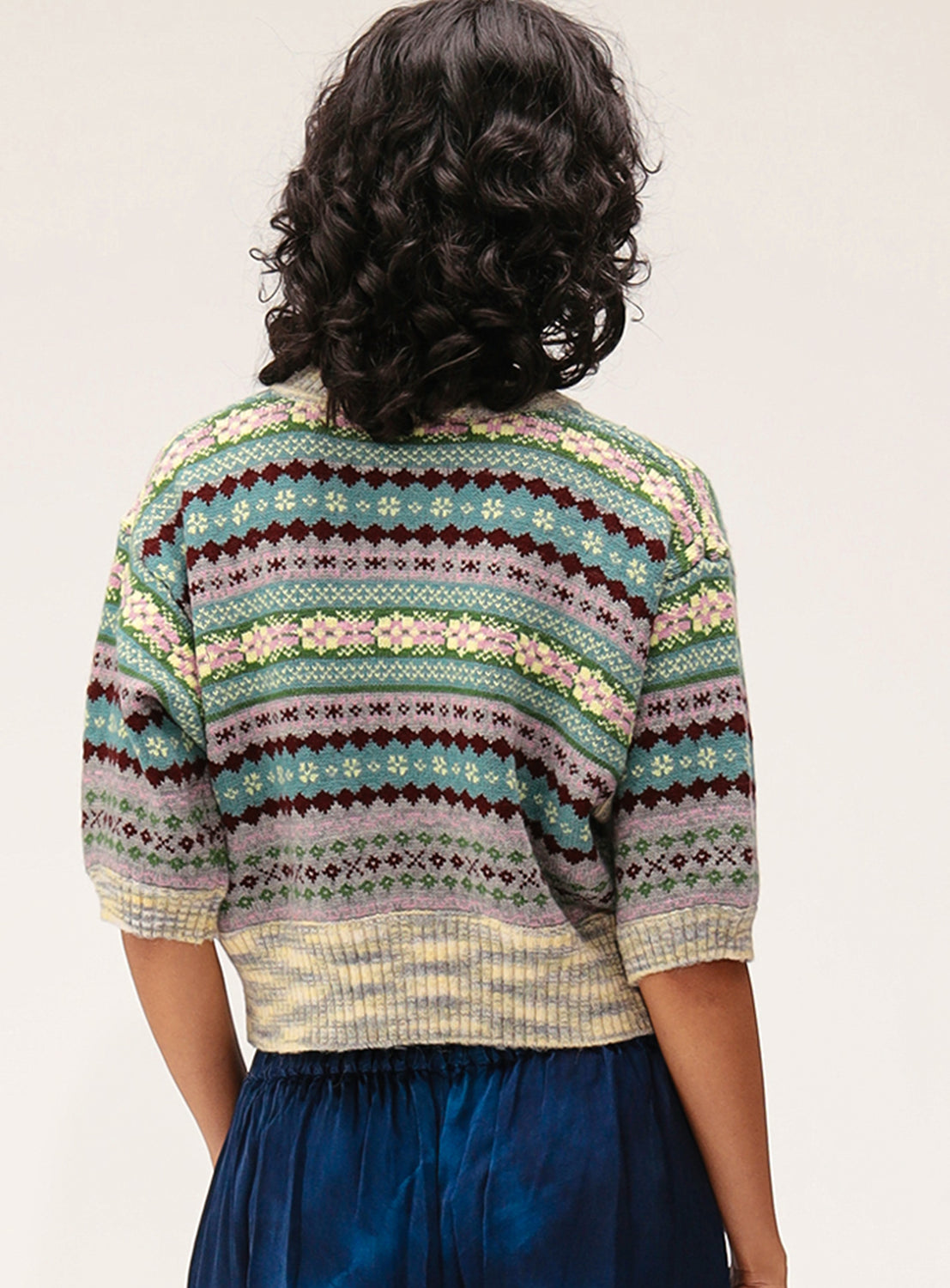 Fair Isle 5/4 Sleeve Cardigan