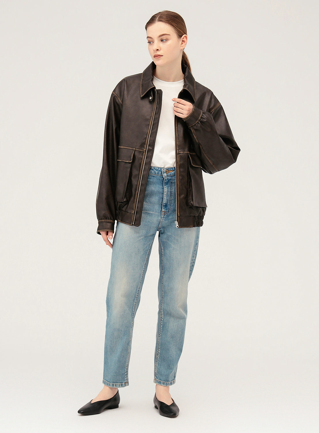 Faux Leather Flight Jacket