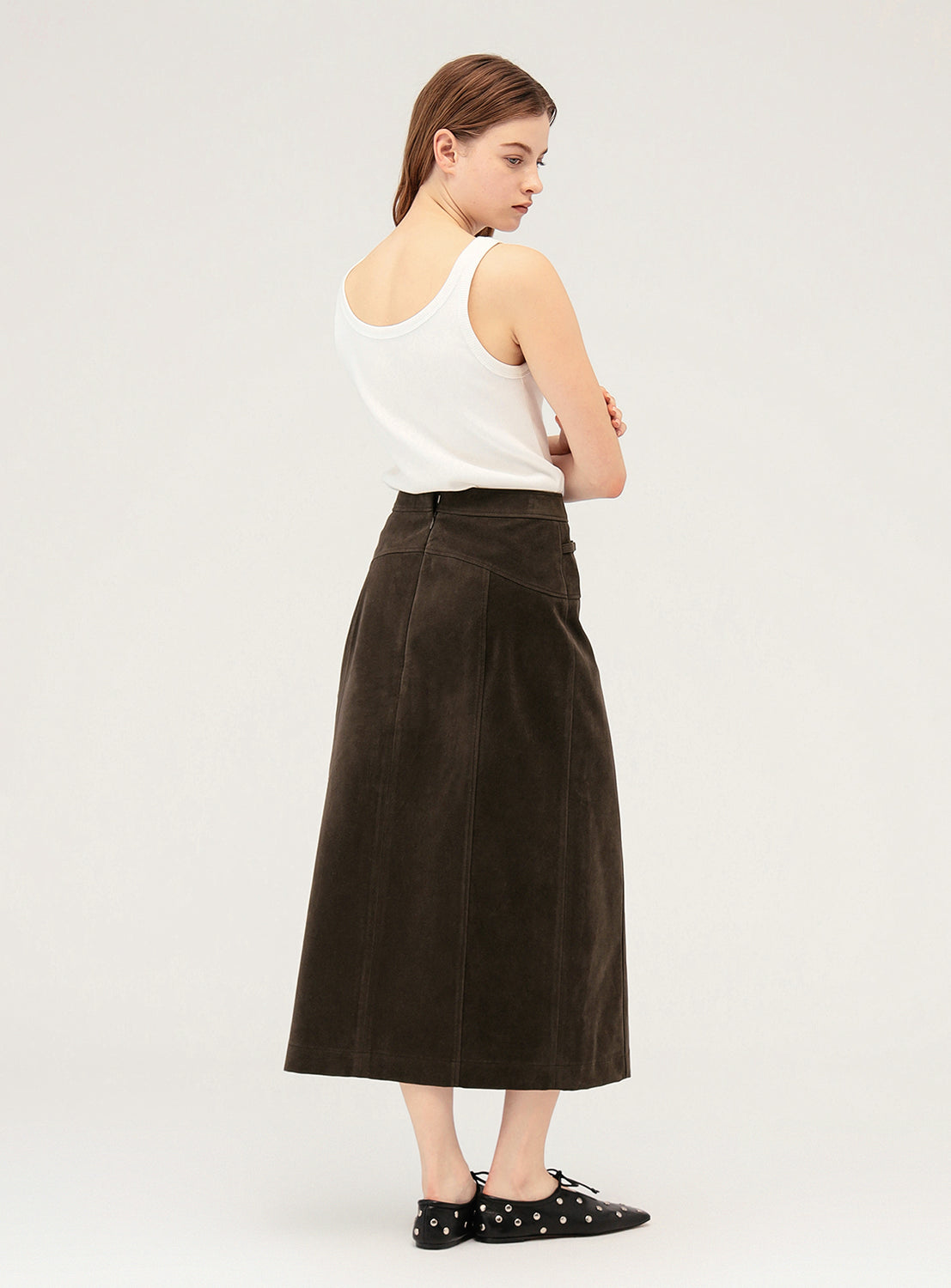 Faux Suede Zip Slit Skirt