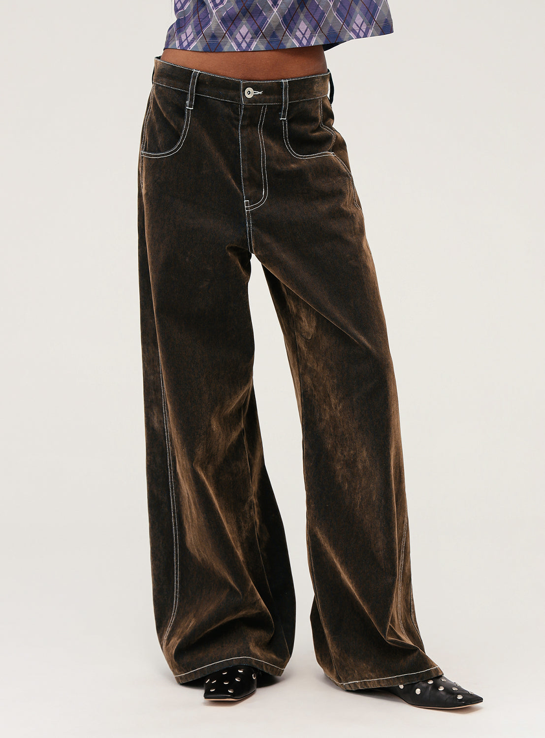 Flocked Denim Wide Pants