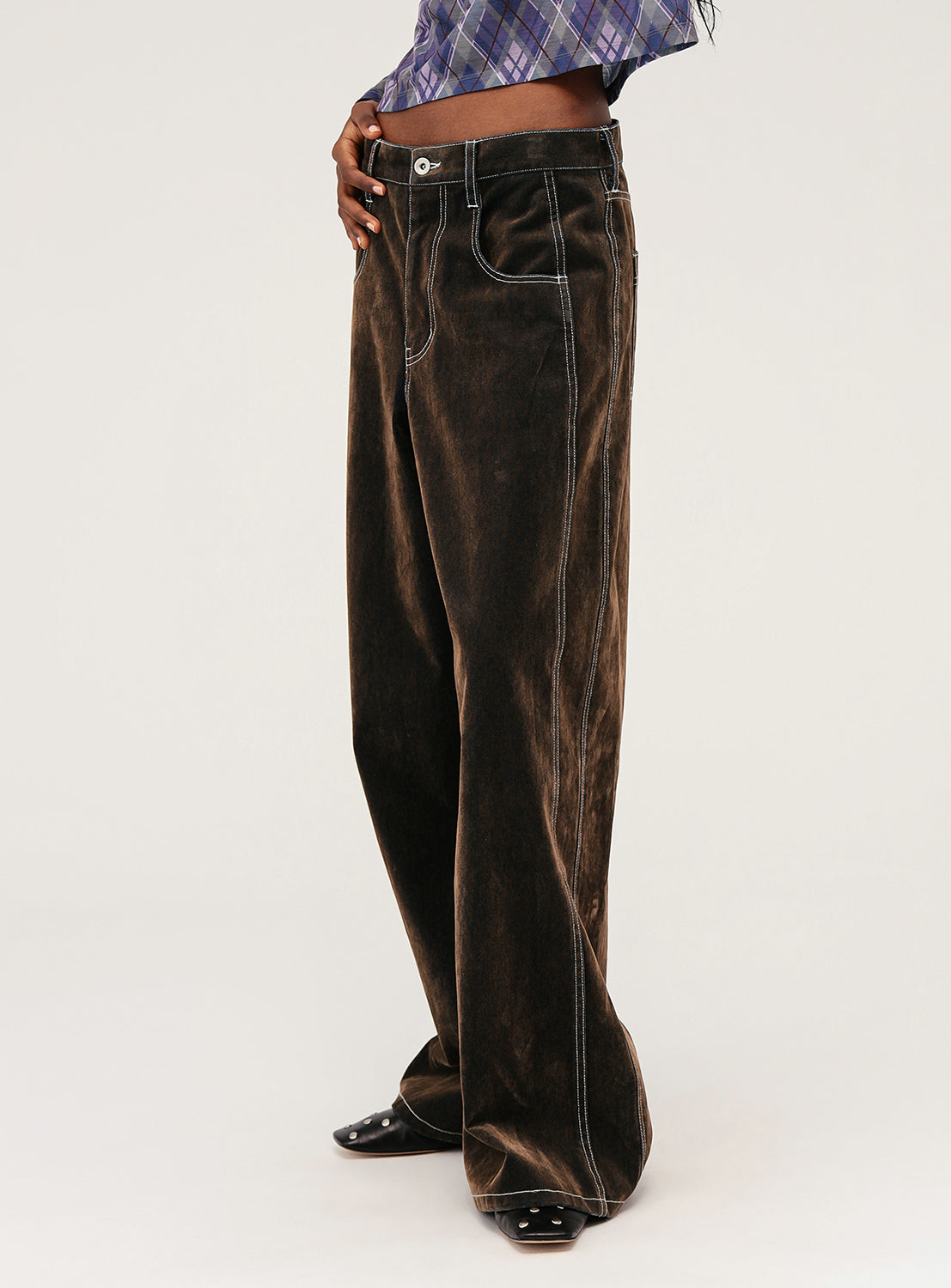 Flocked Denim Wide Pants