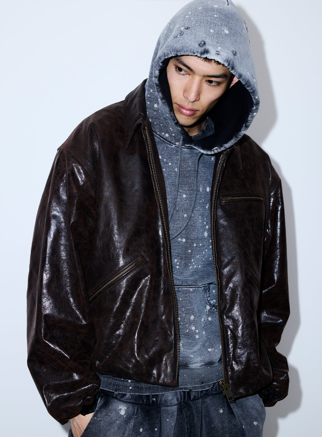 Goat Leather Wide Short Fit Zip Jacket Goat Leather Wide Short Fit Zip Jacket