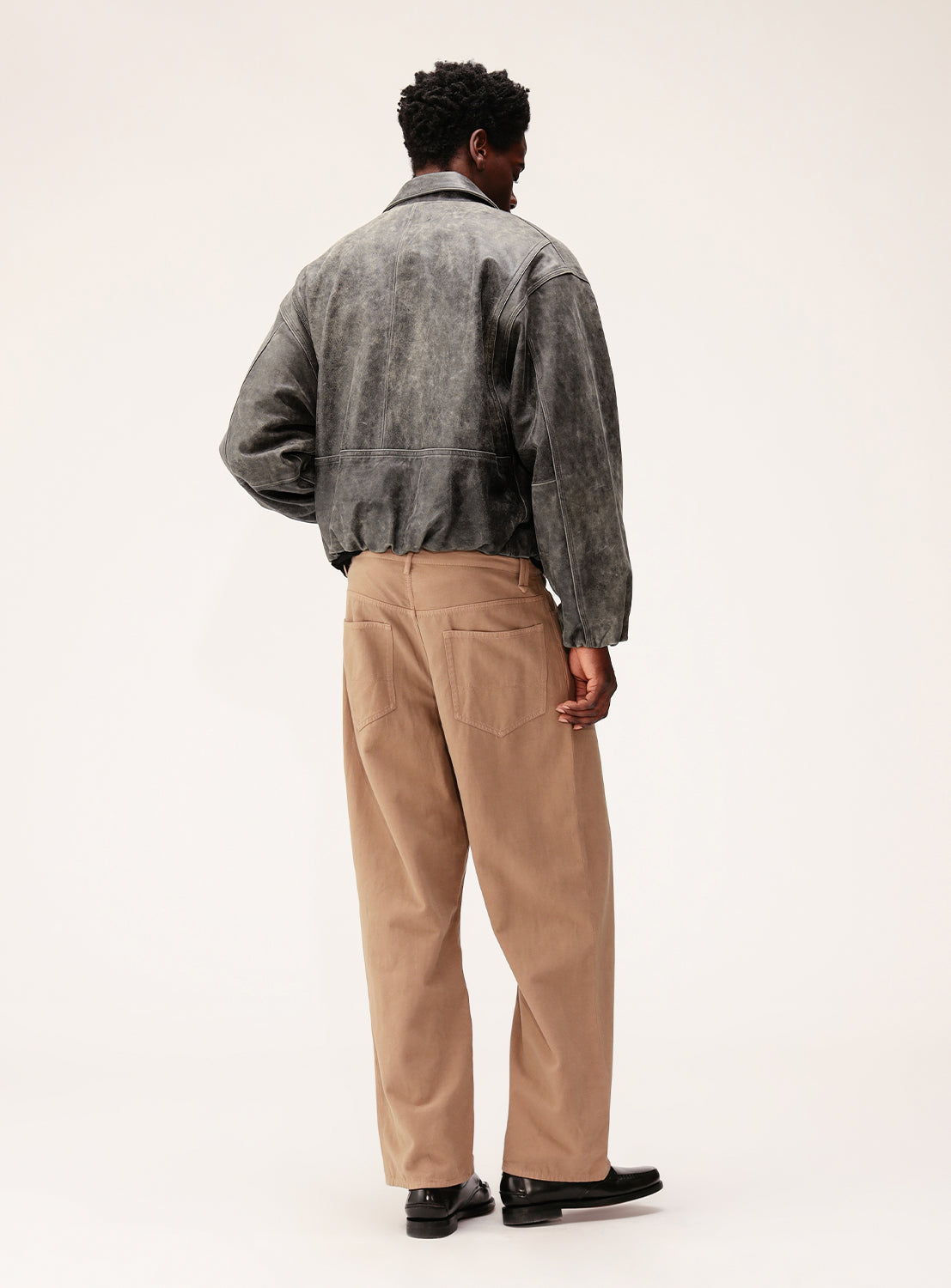 Goat Leather Wide Short Fit Zip Jacket