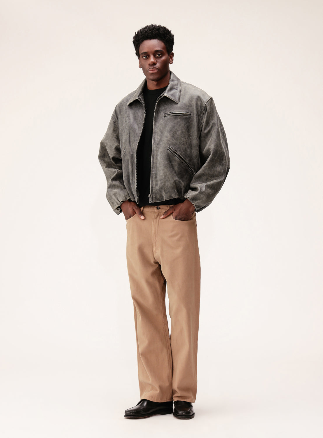 Goat Leather Wide Short Fit Zip Jacket Goat Leather Wide Short Fit Zip Jacket