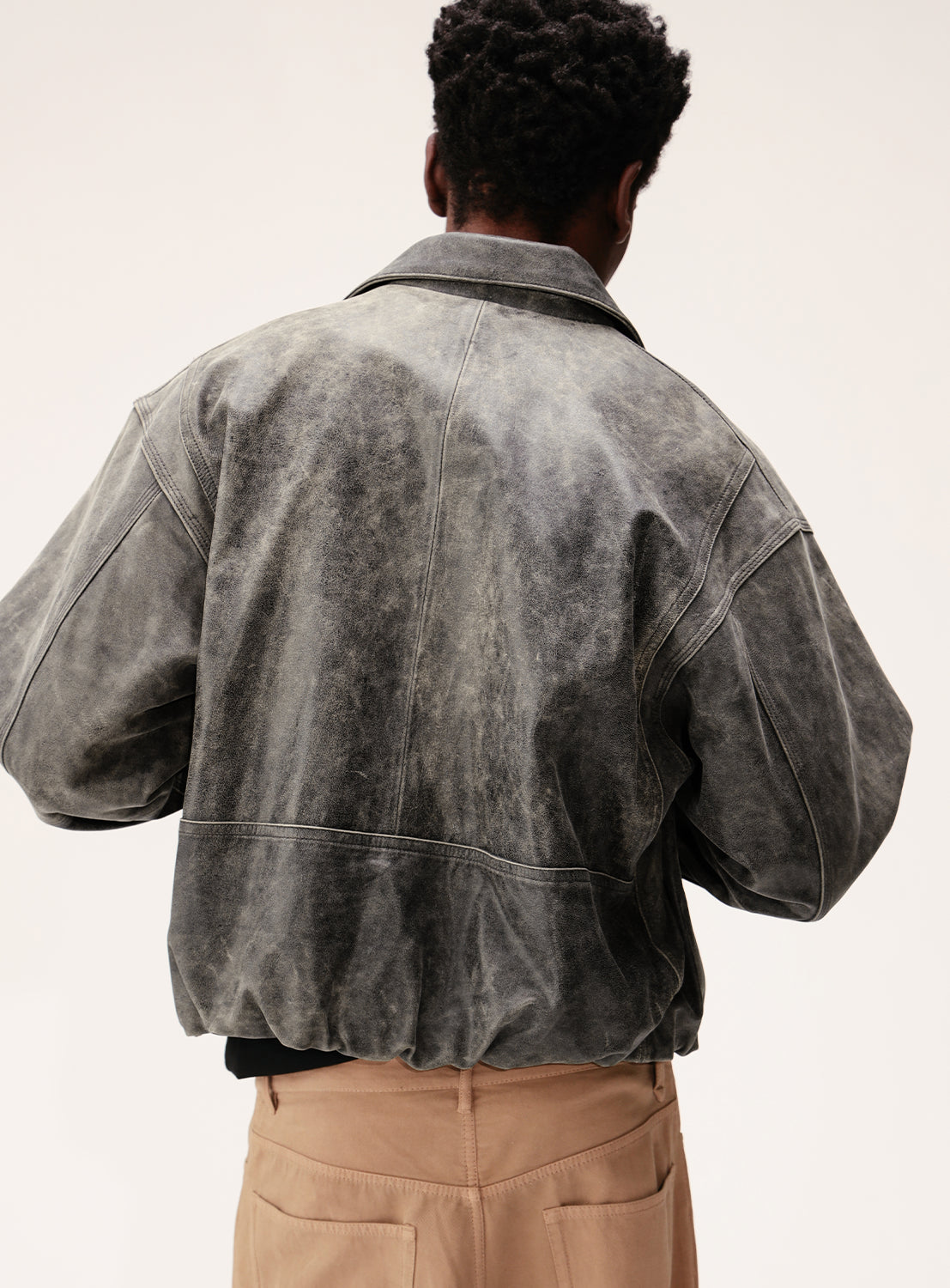 Goat Leather Wide Short Fit Zip Jacket