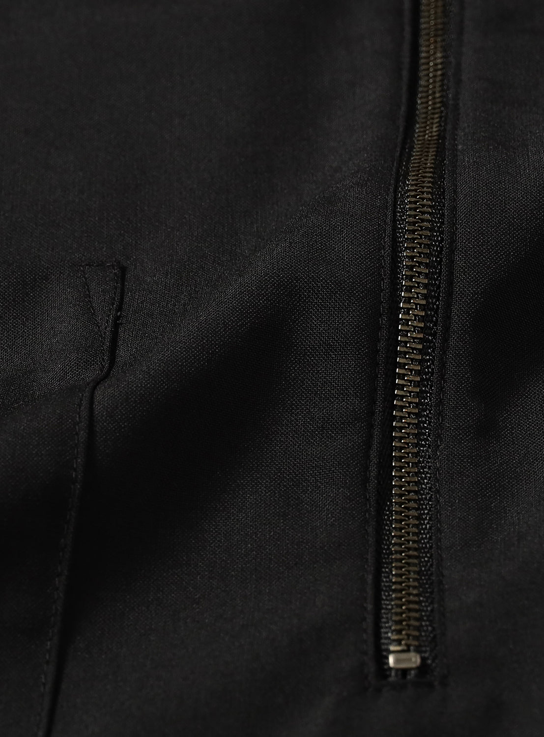 Close-up of a pullover shirt with a silver zipper.
