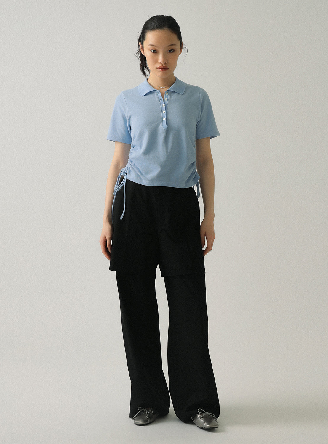 Half Layered Wide-Leg Trousers