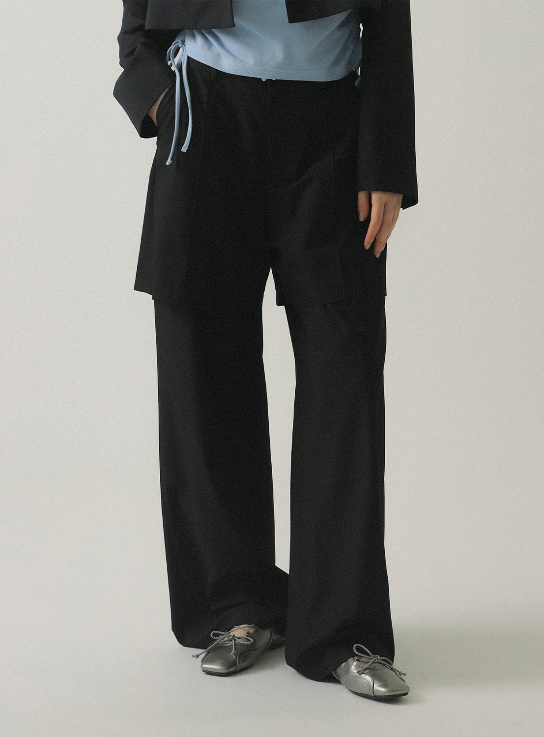 Half Layered Wide-Leg Trousers