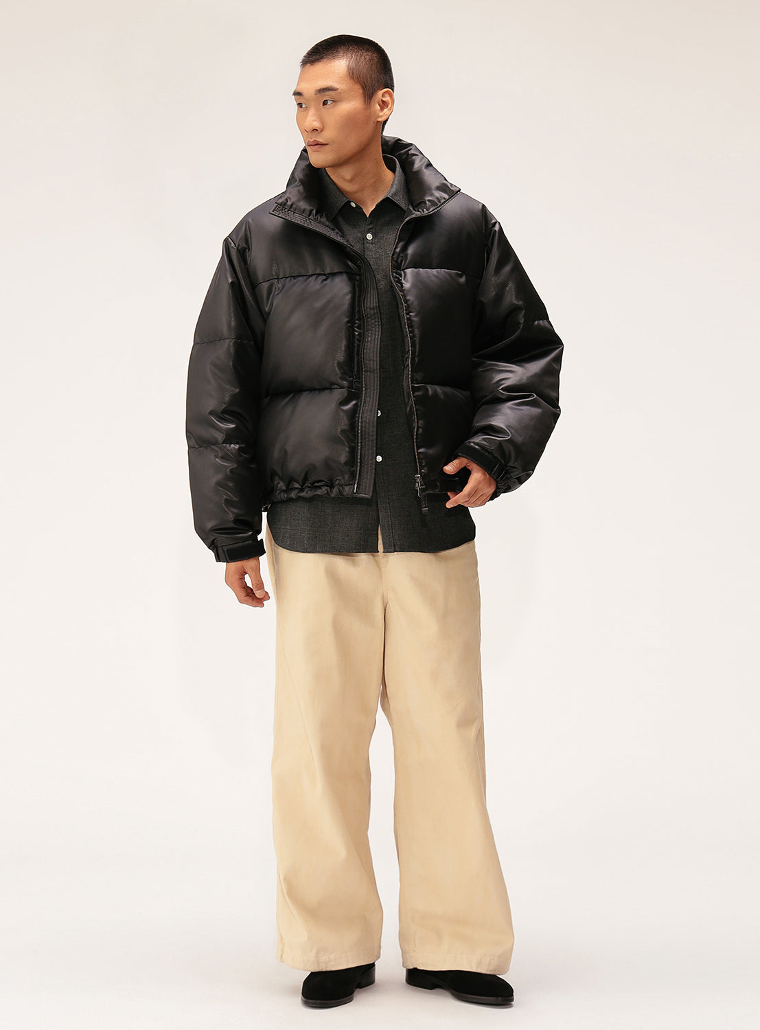 Leather Look Down Jacket