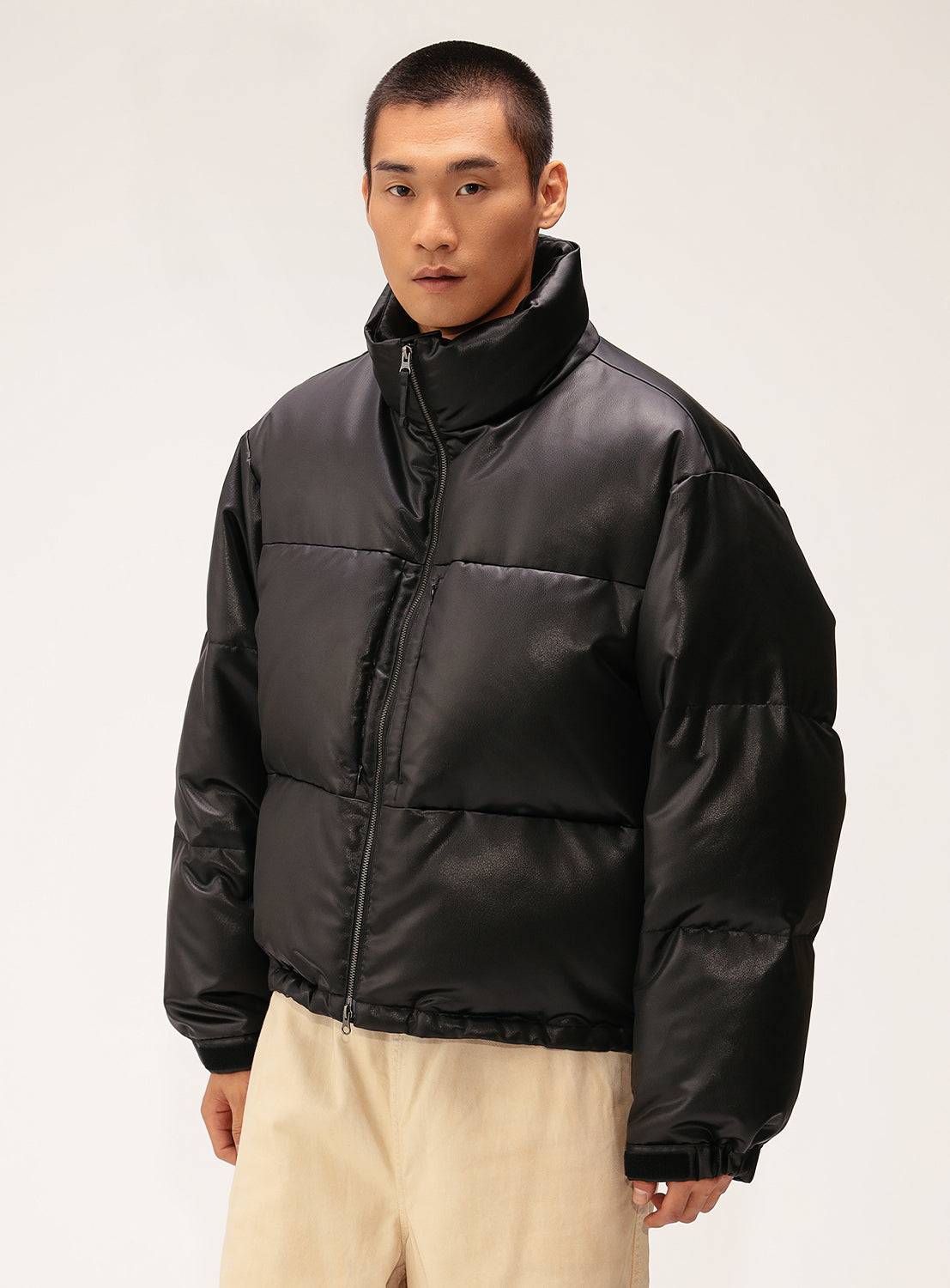 Leather Look Down Jacket