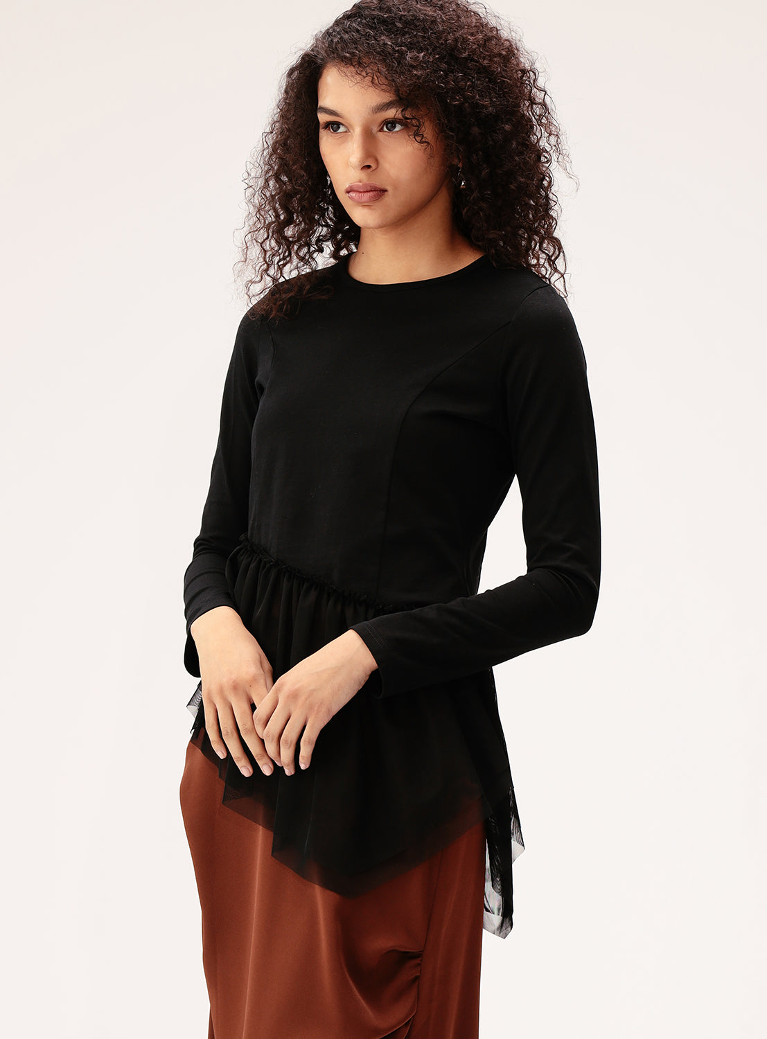 Tulle Asymmetrical Hem T-Shirt