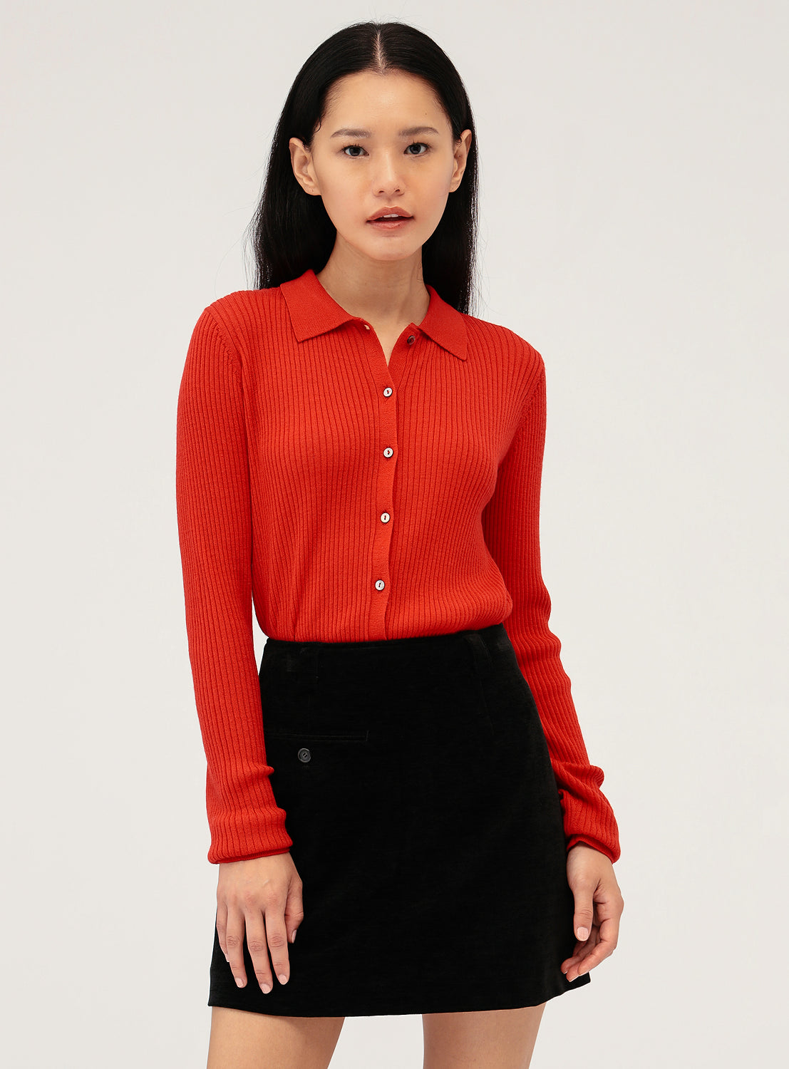 Ribbed Polo Cardigan